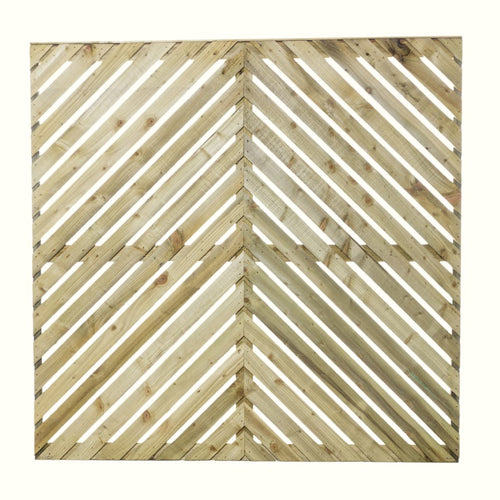 The Chevron Fence Panels by Bingley Fencing feature light wooden slats in a symmetrical V-shaped chevron pattern with visible wood grain, perfect for modern installations or enhancing privacy in Chevron style fencing.