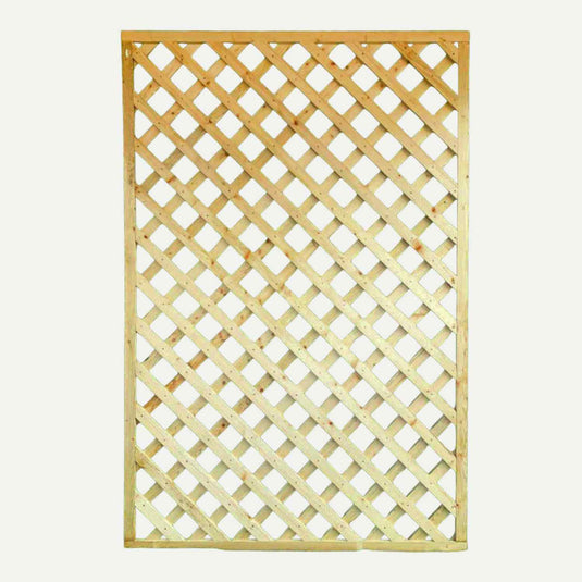 The Bingley Fencing Diamond Trellis by Bingley Fencing features a rectangular wooden frame and diagonal crisscross pattern, perfect for use as a garden trellis panel, privacy screen, or fencing installation.