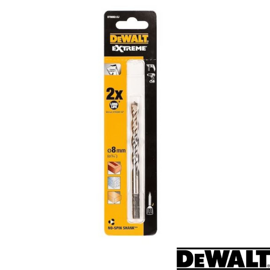 Dewalt- EXTREME No Slip Shank Masonry Drill Bit -  8mm Dia - 120mm Long