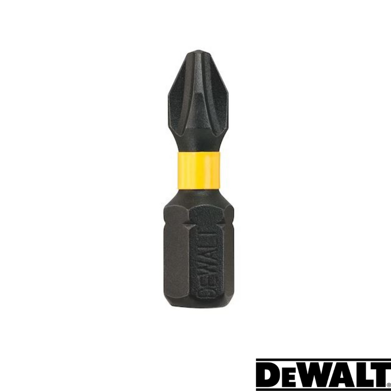 Load image into Gallery viewer, A DEWALT Extreme FlexTORQ PH2 screwdriver bit, compatible with impact drivers, features a black design with a yellow band near the tip and a hexagonal base. The DEWALT logo in black and white is prominently displayed in the bottom right corner, highlighting its FlexTORQ capability. Available in a pack of 5.
