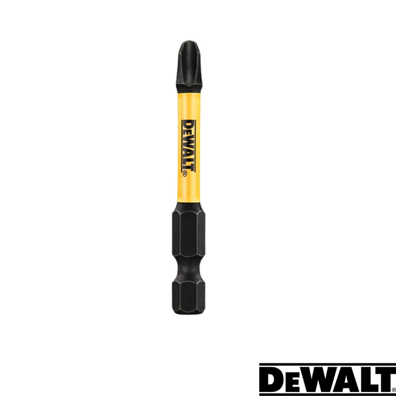 Load image into Gallery viewer, The image features a DeWalt Extreme FlexTORQ PH1 screwdriver bit in black and yellow, made from durable tool steel. Set against a white background, it highlights its use with impact drivers. The recognizable DeWalt logo is prominently shown in the lower right corner.
