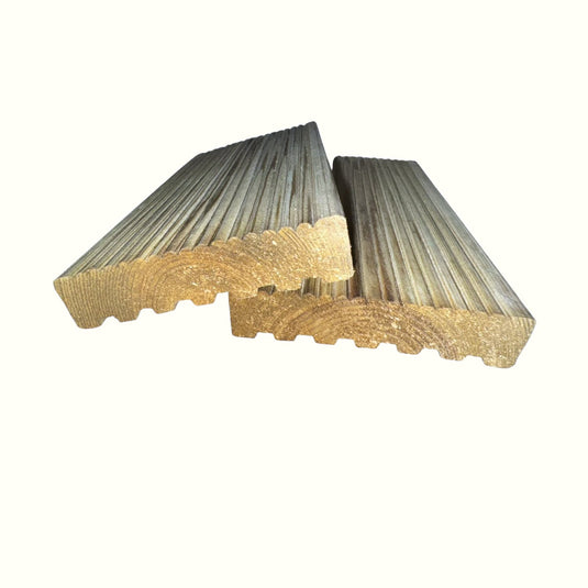 two wooden decking boards on a white background