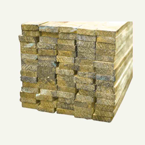 A stack of Fence Panel Extension Kits from KDM, featuring squared and uniform edges, showcases a rough texture and visible grain patterns, making them ideal for replacement framing in construction or carpentry. The products are displayed against a plain white background.