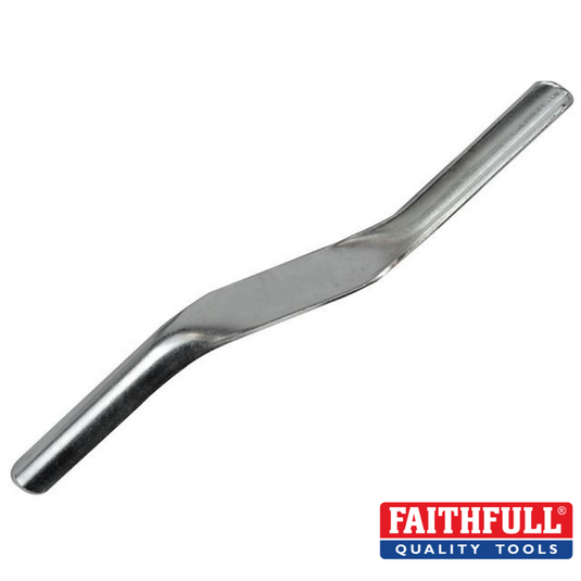 A metal tool with a flat, slender design and handles on either side, ideal for achieving a professional finish on joints between bricks. The Faithfull logo is visible in the bottom right corner of the Brick Jointer (1/2in x 5/8in).