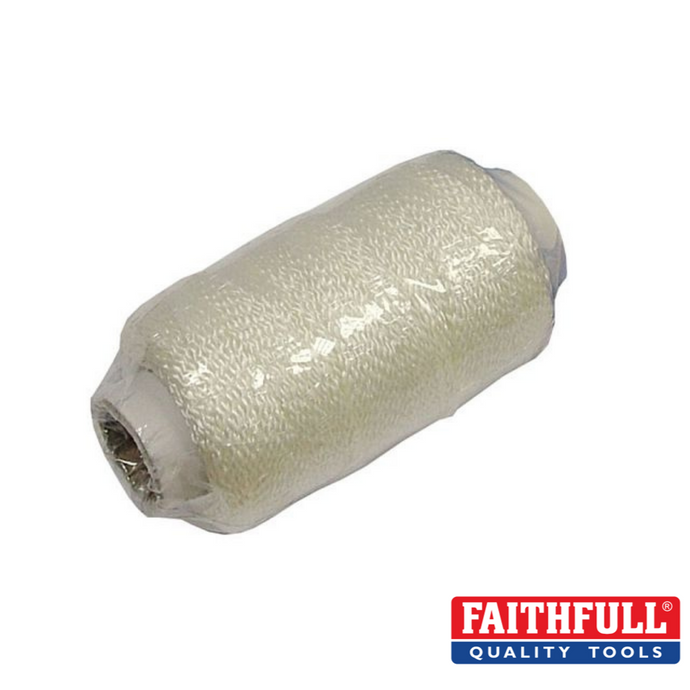 A 36-meter spool of braided white nylon chalk line, wrapped in plastic and perfect for marking tasks, featuring the Faithfull logo prominently displayed at the bottom right corner.