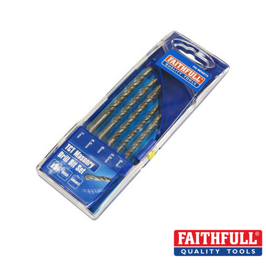 blue plastic packet with 5 metal masonry drill bits