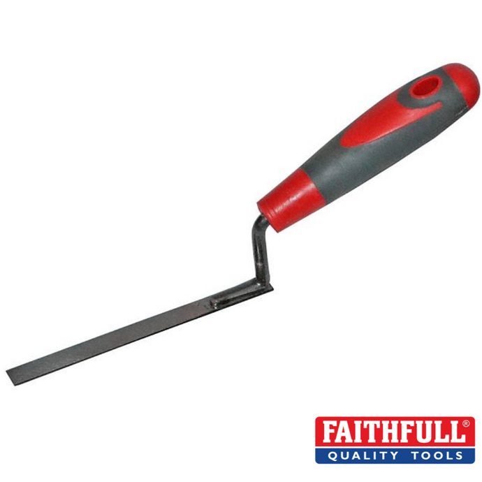 A Faithfull tuck pointer with a flexible metal blade and a red and gray soft-grip handle, featuring the Faithfull branding in the bottom right corner.