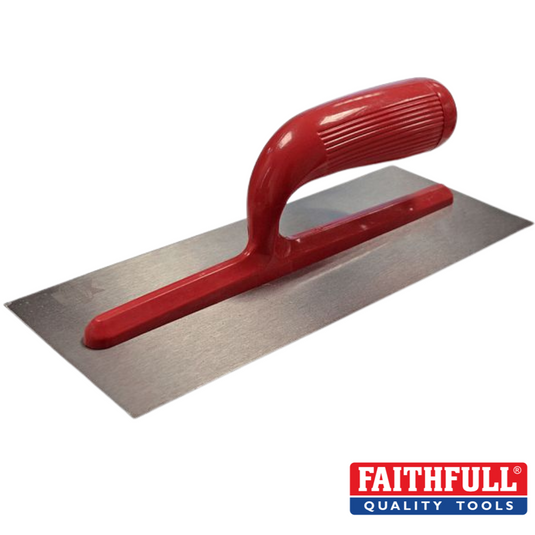 steel plasterers trowel with red metal handle