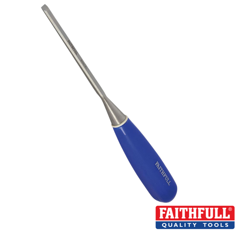 Load image into Gallery viewer, metal wood chisel with blue handle
