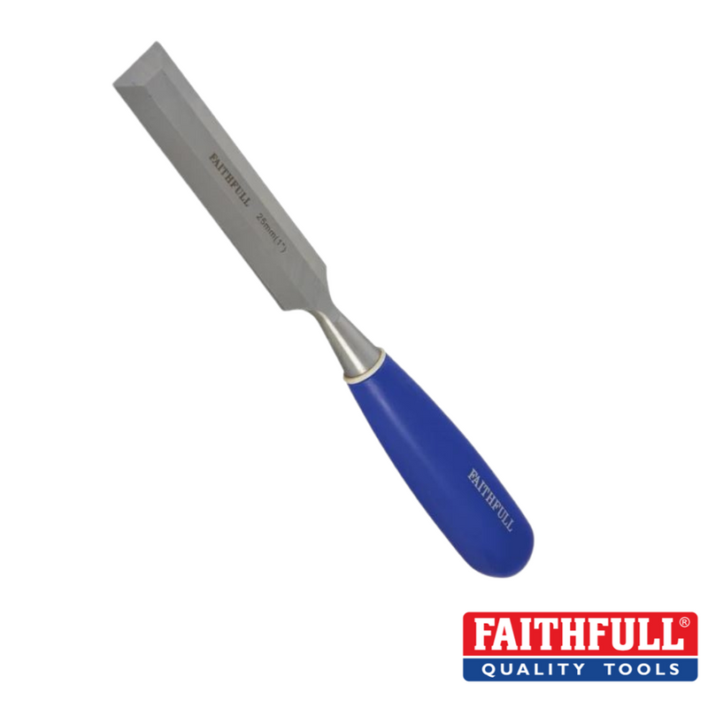 Load image into Gallery viewer, metal wood chisel with blue handle
