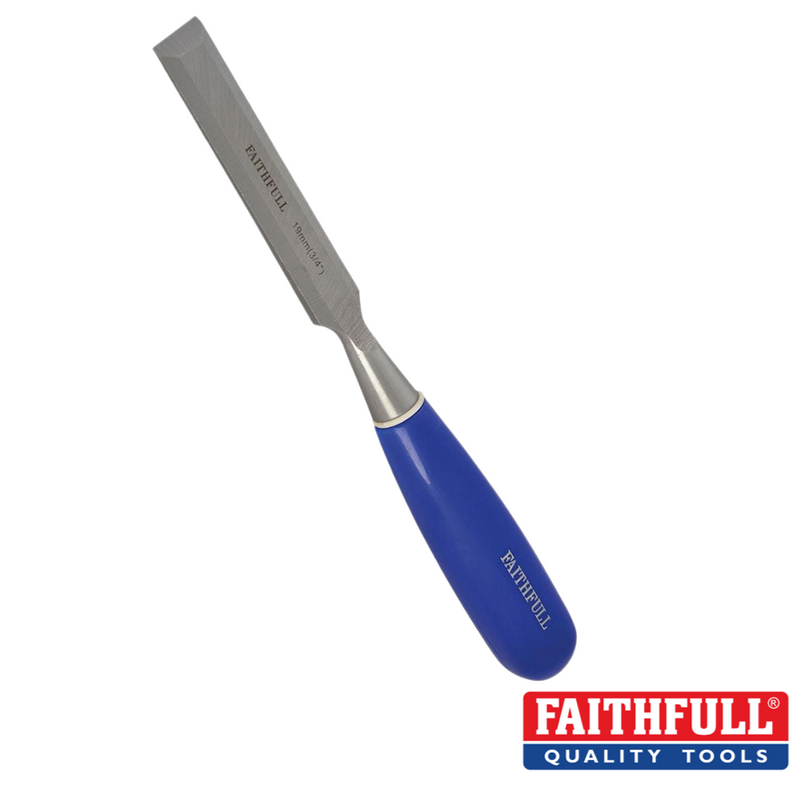 Load image into Gallery viewer, metal wood chisel with blue handle
