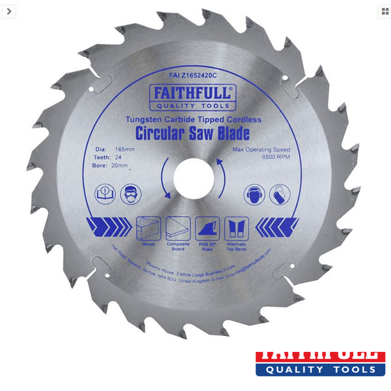 Load image into Gallery viewer, Faithfull - TCT Cordless Trimsaw/Circular Saw Blades - Dia: 165mm - Teeth: 24 - Bore-	20mm
