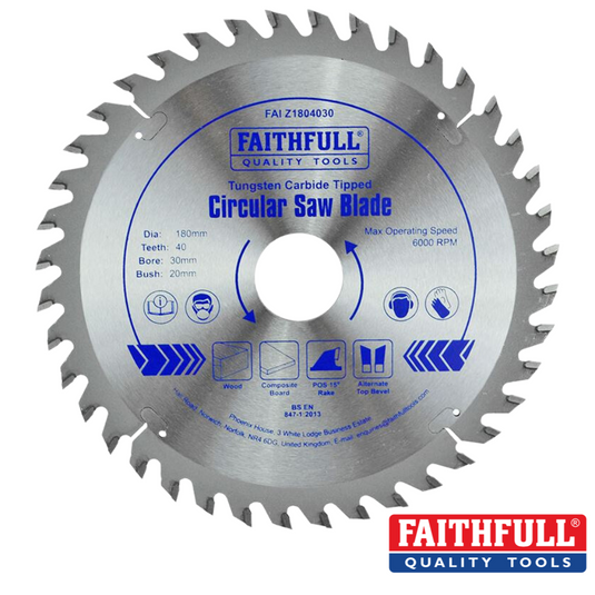 Faithfull - TCT Circular Saw Blades - Dia: 180mm - Teeth: 40 - Bore- 30mm