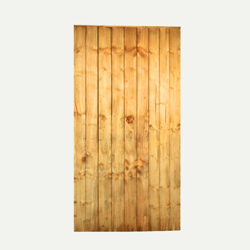 The Bingley Fencing Featheredge Gate, available in Flat Top & Arched Top, is a vertical wooden plank garden gate with a natural finish and visible wood grain, shown isolated on a plain white background.