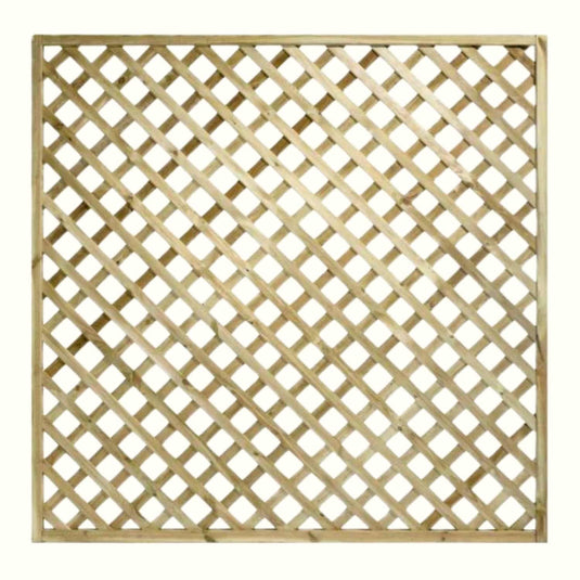 The KDM Trellis - Heavy Diamond Lattice Square 180cm x 180cm (HDL13) features a crisscross diamond pattern in light-colored, pressure-treated wood, shown against a plain white background.