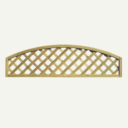 The KDM Trellis - Heavy Diamond Lattice - Convex 30cm x 180cm (HDL1) features a curved top and diagonal lattice pattern, offering durable, pressure-treated style for your garden. Shown against a plain white background.