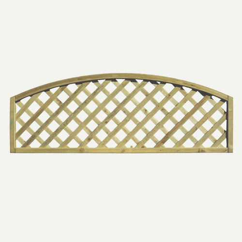 The KDM Trellis - Heavy Diamond Lattice - Convex 45cm x 180cm (HDL3) features an arched top with a diamond lattice pattern and a light natural wood finish, shown against a plain white background.