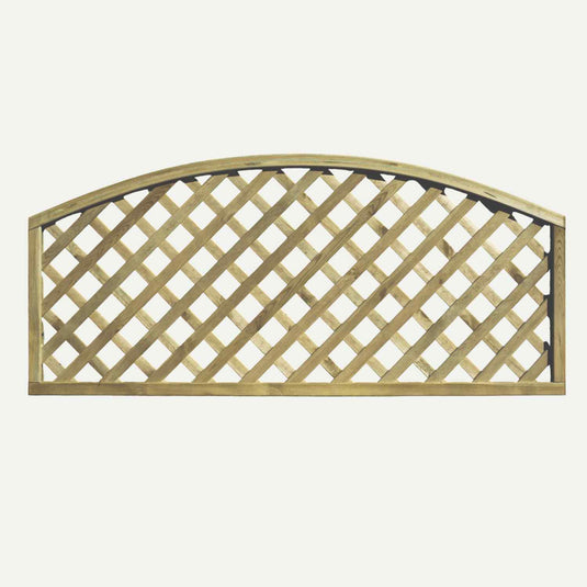 The KDM Trellis - Heavy Diamond Lattice - Convex 60cm x 180cm (HDL5) is a wooden garden fence panel with a curved top and decorative diamond lattice, shown isolated on a plain white background.