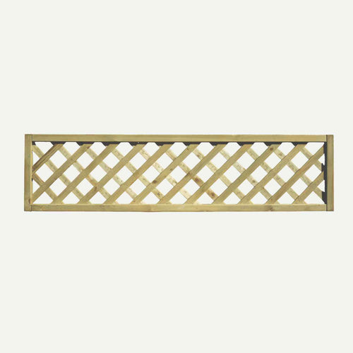 The KDM Trellis - Heavy Diamond Lattice Rectangle (45cm x 180cm, HDL8) features a natural wood finish and open crisscross design—perfect for adding stylish privacy to your garden.