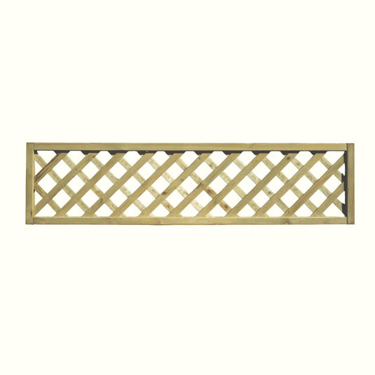The KDM Trellis - Heavy Diamond Lattice Rectangle (45cm x 180cm, HDL8) features a natural wood finish and open crisscross design—perfect for adding stylish privacy to your garden.