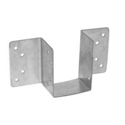 The Joist Hanger No Leg Mini Timber To Timber 50mm from Bingley Fencing features a U-shaped metal bracket with two perpendicular flanges, each equipped with multiple holes for mounting. This design is perfect for joist trimming and efficiently supports or connects structural elements.