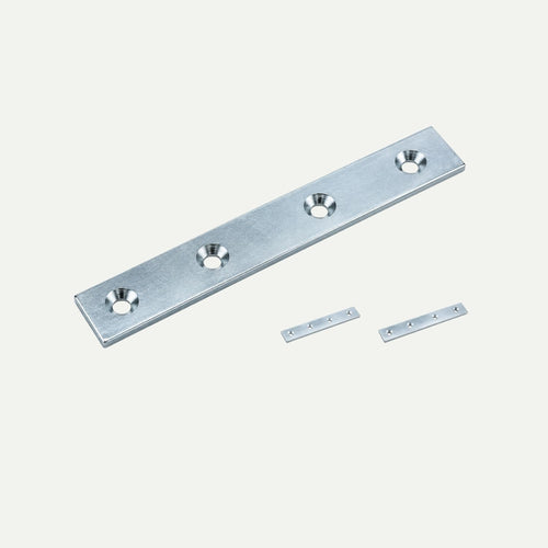 One large and two small Henry Shaw Bright Zinc Plated Mending Plate – 3″ & 4″ with pre-drilled, countersunk screw holes for timber joint reinforcement.