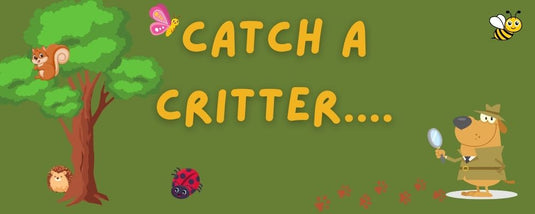 Game title 'Catch a Critter' with cartoon dog and animals on a green background