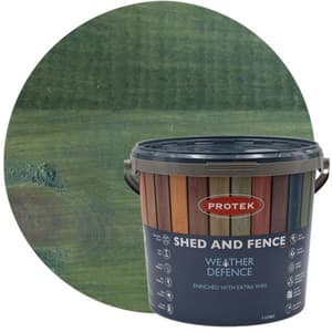 Load image into Gallery viewer, Protek Shed and Fence Weather Defence paint bucket with green wooden surface background
