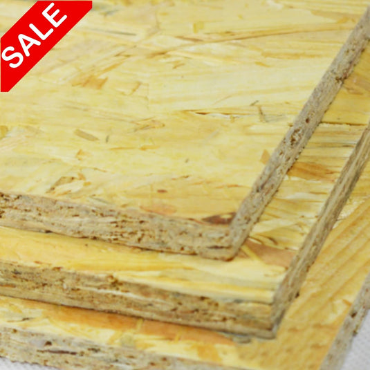 Three stacked Bingley Fencing OSB Sheet Offcuts – Various Sizes & Thicknesses, with a red SALE banner in the top left corner—ideal for DIY plywood projects or using up workshop offcuts.