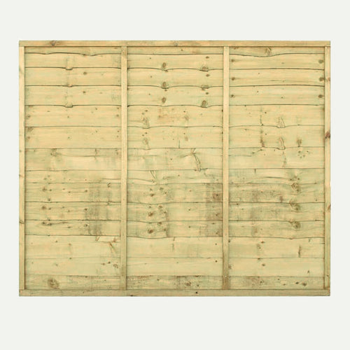 The Bingley Fencing Overlap Fence Panels—Tanalised feature horizontal planks, three vertical supports, and a natural light wood finish, making them an economical and easy-to-install fencing solution.