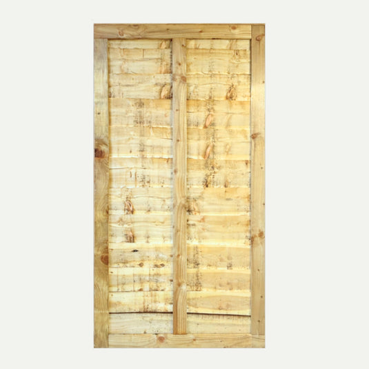 The Bingley Fencing Overlap Gates feature horizontal planks and a central vertical support with a natural, unfinished look—perfect for custom-sized or bespoke gate installations.