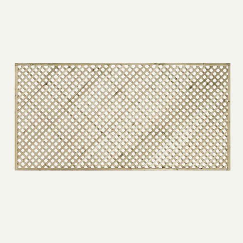 The KDM Trellis - Privacy Lattice- Rectangle 90cm x 183cm (PL10) features a crisscross design, shown on a white background—perfect as a pressure-treated garden panel for style and durability.