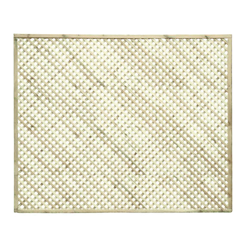 The KDM Trellis - Privacy Lattice - Rectangle 150 x 183cm (PL12) features a crisscross wooden pattern with a solid frame, creating an elegant garden trellis set against a plain light background.