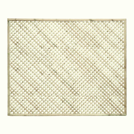 The KDM Trellis - Privacy Lattice - Rectangle 150 x 183cm (PL12) features a crisscross wooden pattern with a solid frame, creating an elegant garden trellis set against a plain light background.