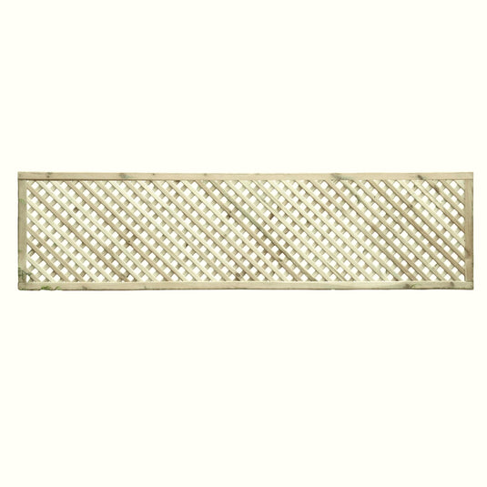 The KDM Trellis - Privacy Lattice - Rectangle 45cm x 183cm (PL8) features a diagonal crisscross pattern with a solid wood frame, displayed against a plain white background.