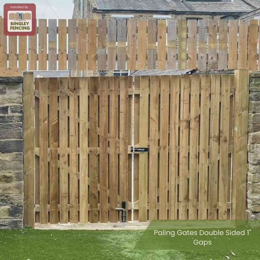 Flat top wooden paling gate with metal garage drop bolt and tower bolt
