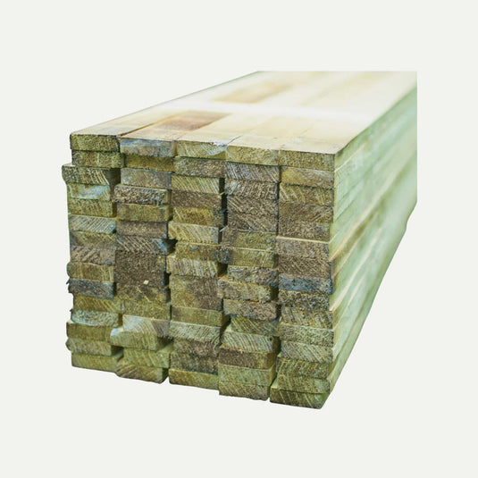 A stack of Fence Panel Extension Kits from KDM, featuring squared and uniform edges, showcases a rough texture and visible grain patterns, making them ideal for replacement framing in construction or carpentry. The products are displayed against a plain white background.