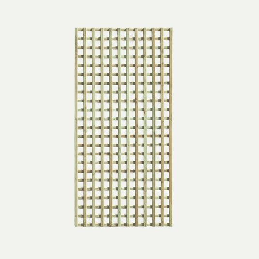 The KDM Trellis - Planed Square Trellis (Rectangle 90cm x 183cm - ST10) is made from pressure treated timber with a grid of vertical and horizontal slats, perfect for garden fencing, shown against a plain white background.