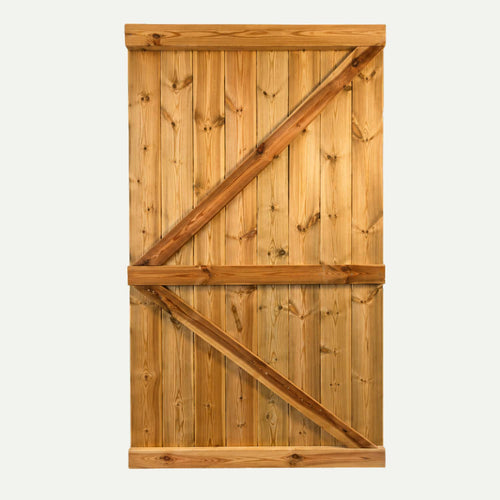 The Bingley Fencing Interlocking Wooden Garden Gate – Solid Privacy Timber Gate, featuring a vertical plank Z-brace design, is ideal for garden gates in West Yorkshire and is pictured against a plain white background.