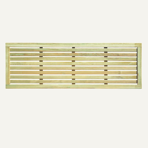 The KDM Slatted Trellis Panels 60cm x 180cm (SLA60) feature a modern horizontal slat design with a sturdy frame and pressure-treated finish for durability, displayed against a plain white background.