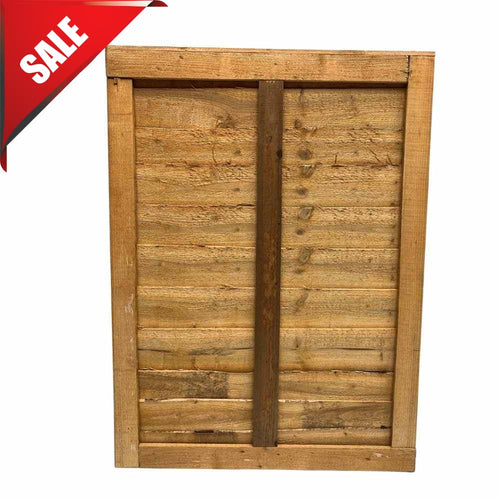 A Bingley Fencing - Overlap Gate/ Fence Panel **Reduced** is displayed vertically, featuring a SALE banner in the top left corner. This panel showcases horizontal slats reinforced by vertical battens, all with a natural brown finish.