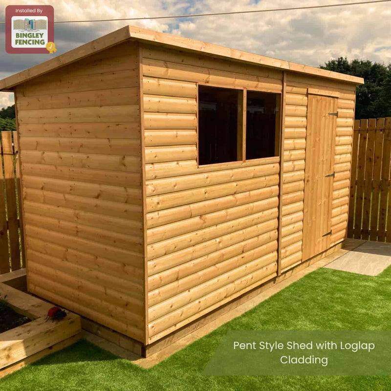Load image into Gallery viewer, Pent Style Shed with loglap cladding and single door
