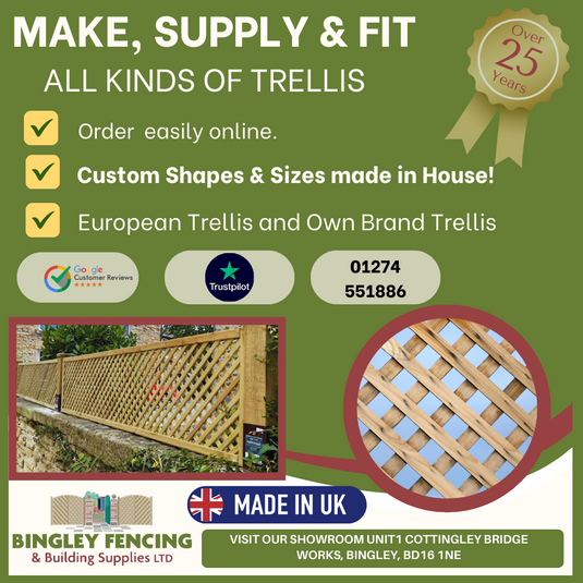 Green sales poster showing supply and installation of trellis.