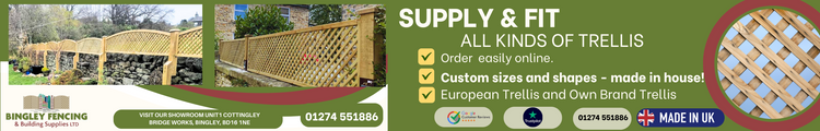 Green Sales Banner with two different kinds of trellis showing our installation service