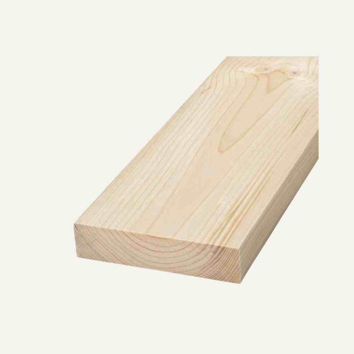 A close-up of a rectangular piece from Bingley Fencing, the C16 Carcassing Untreated 200mm x 50mm - 8” x 2”, kiln dried for stability. The wood's light color and visible grain patterns create a striking contrast against the plain white background, accentuating its smooth edges and natural finish.
