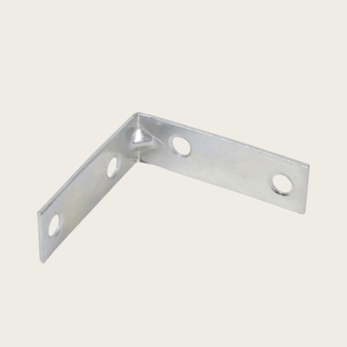 Steel corner brace in a right angle with pre drilled holes