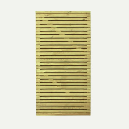 The KDM Double Sided Slatted Privacy Gate (SDSG180) features horizontal slats with a diagonal support beam, displayed against a plain white background.