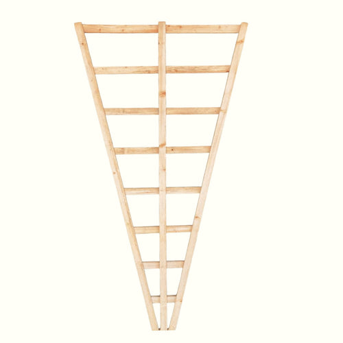 Wooden trellis with a triangular design on a white background