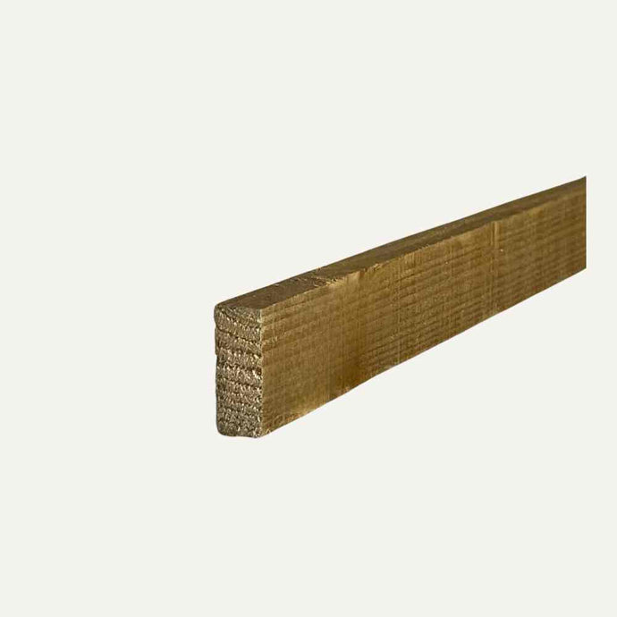 A single piece of Bingley Fencing's Framework Timbers, measuring 38mm x 16mm, is displayed against a plain off-white background. The tanalised wood exhibits a smooth surface and square edges.