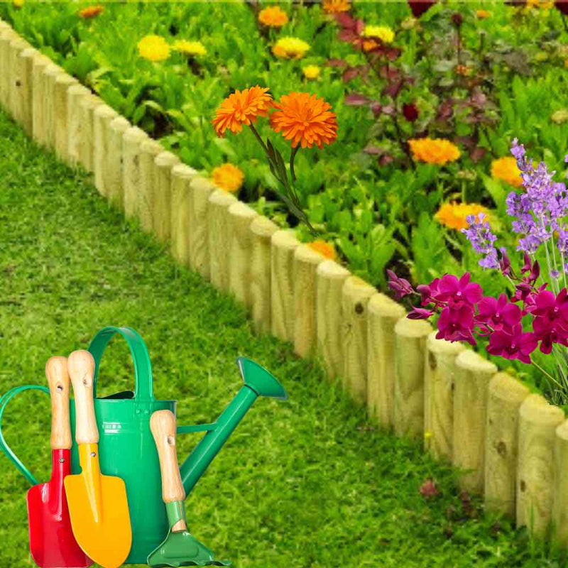 Load image into Gallery viewer, garden with log roll used as edging between flowers
